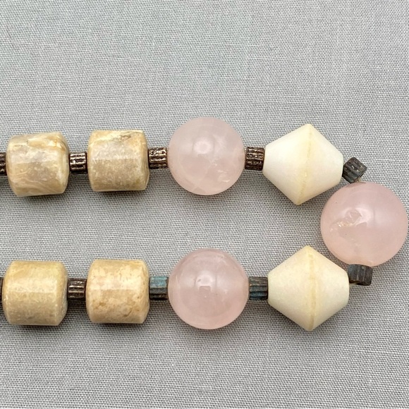 Vintage Earth-tone Stone & Pink Quartz Beaded Necklace - Picture 9 of 12